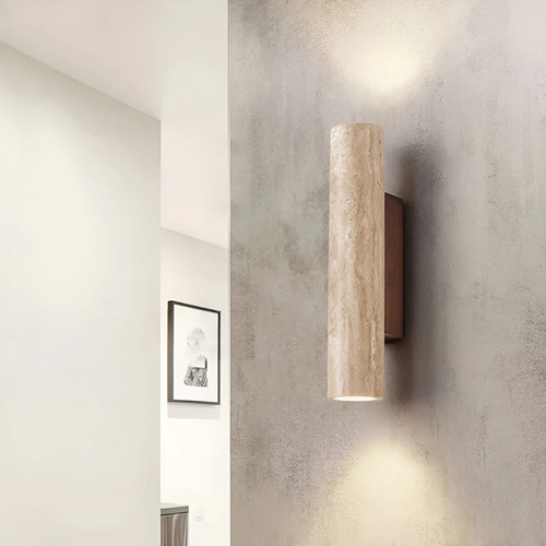 Applique da muro cilindrica in marmo travertino minimalista moderno LED 2 luci
