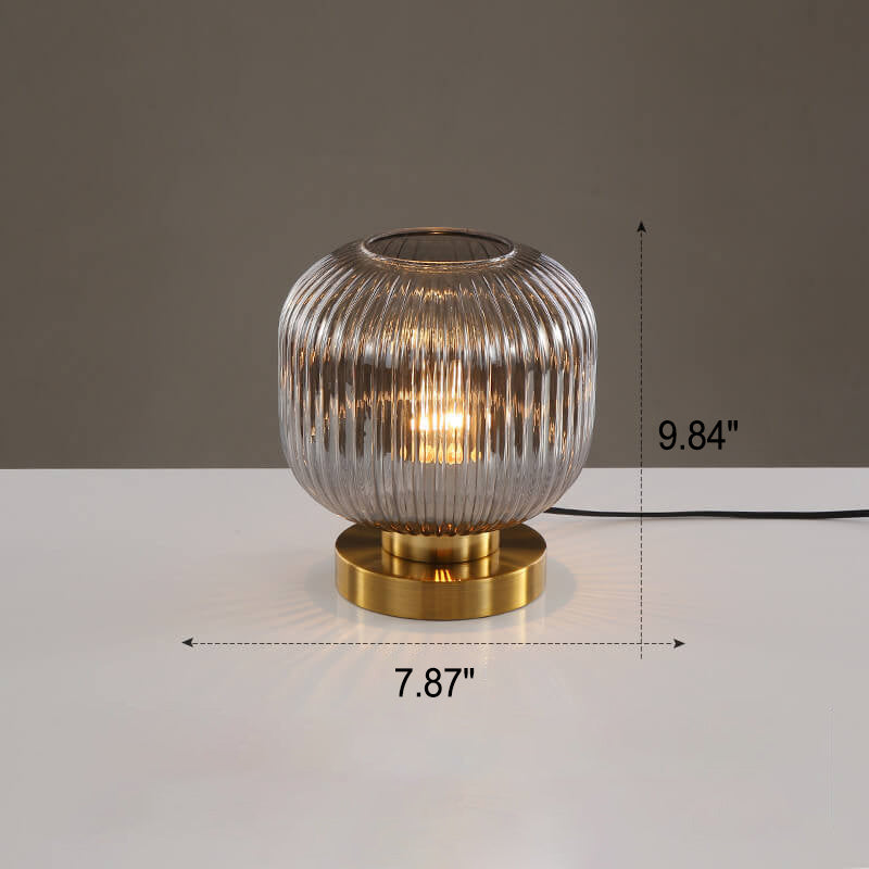 Lampada da Tavolo Ovale in Vetro Striato Nordico con Design a 1 Luce
