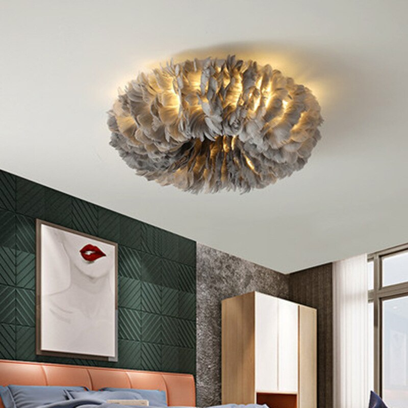 O'Moore Lampada da Soffitto Rotonda in Piuma di Cigno