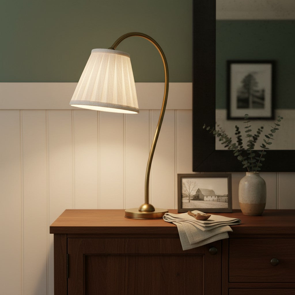Lampada da Tavolo con Paralume in Lino Ottone