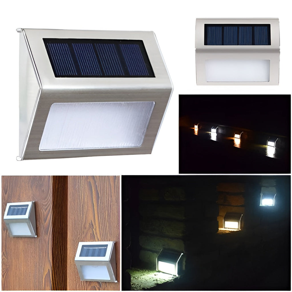 Set di 2 Lampade da Scale Solari a LED – Illuminazione Esterna Resistente alle Intemperie in Acciaio Inossidabile per Giardino e Cortile