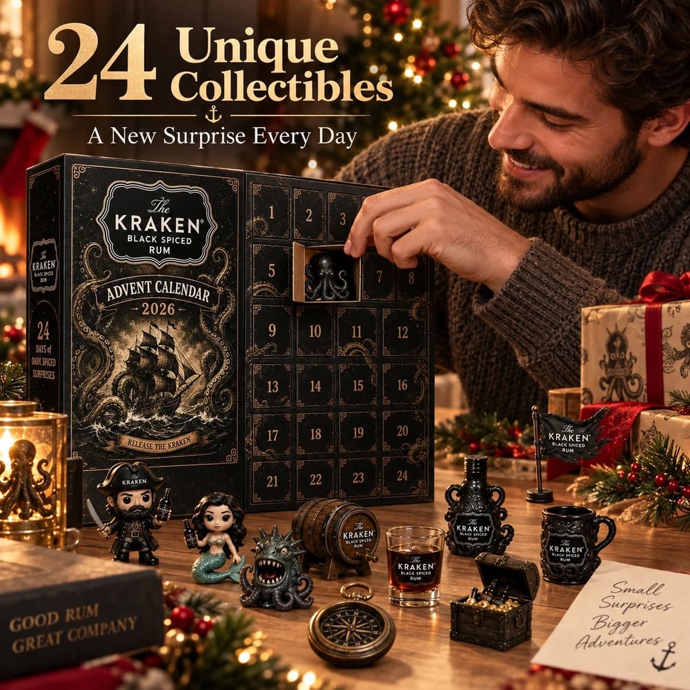 Set di Calendario Avvento Mini Bottiglie di Rum Kraken da 24 Giorni per Esposizione al Bar durante le Feste, Regalo Collezionabile per Amanti del Rum, Countdown di Natale e Decorazione Festiva