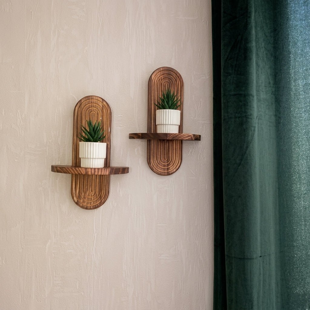 2pcs Mensola in Legno con Retro Curvo Flottante