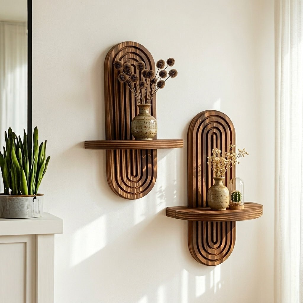 2pcs Mensola in Legno con Retro Curvo Flottante