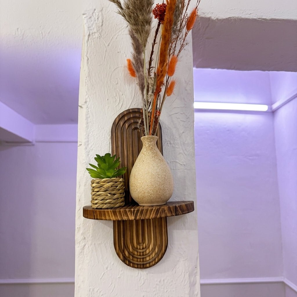 2pcs Mensola in Legno con Retro Curvo Flottante