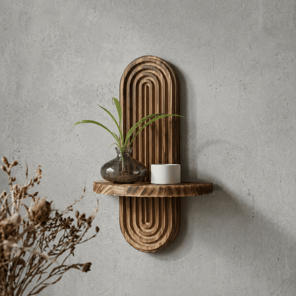 2pcs Mensola in Legno con Retro Curvo Flottante