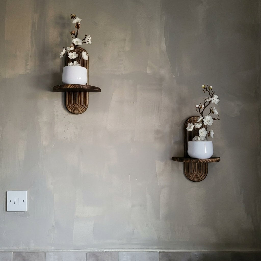 2pcs Mensola in Legno con Retro Curvo Flottante