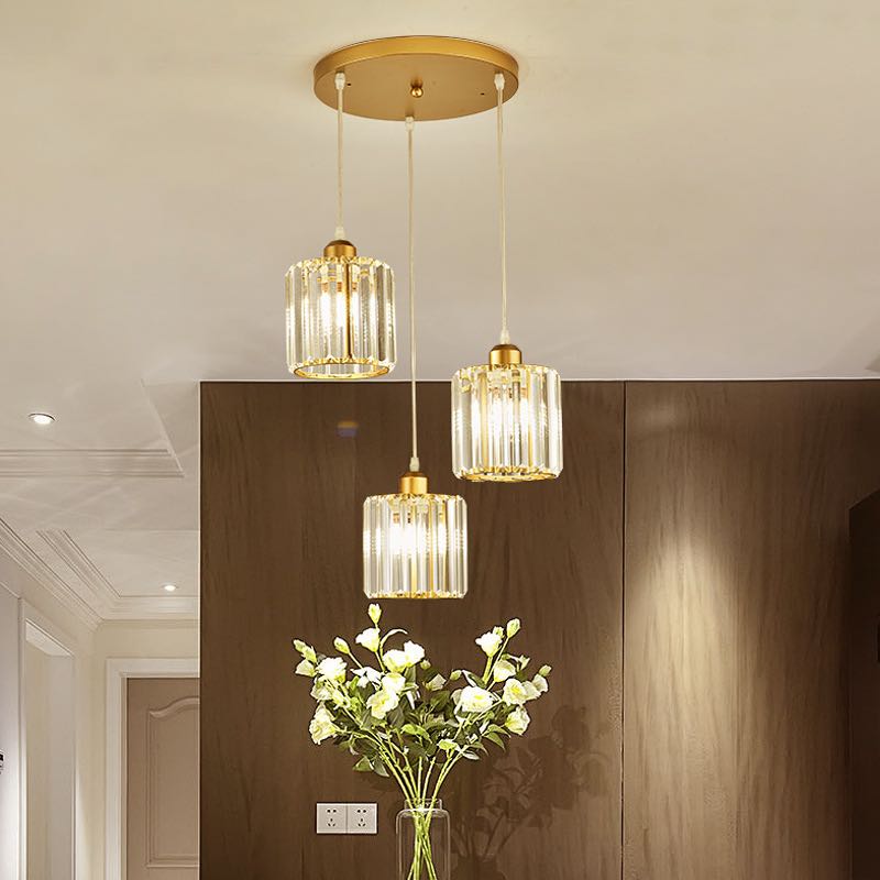 Lampadario a Cluster con Paralumi in Vetro Cilindrico