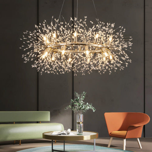 Arisha Lampada a Sospensione LED Moderna Dente di Leone in Metallo Oro/Cristallo