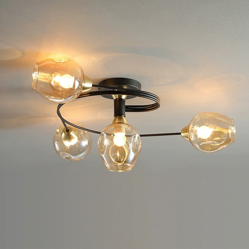 Valentina Lampada da Soffitto Flush Mount, Vetro, Nero/Oro, Sala da Pranzo