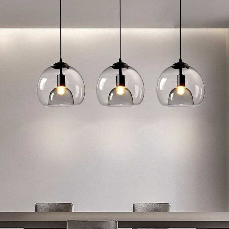 Lampada a sospensione in vetro Globe di Giugno, Ambra/Grigio Fumè