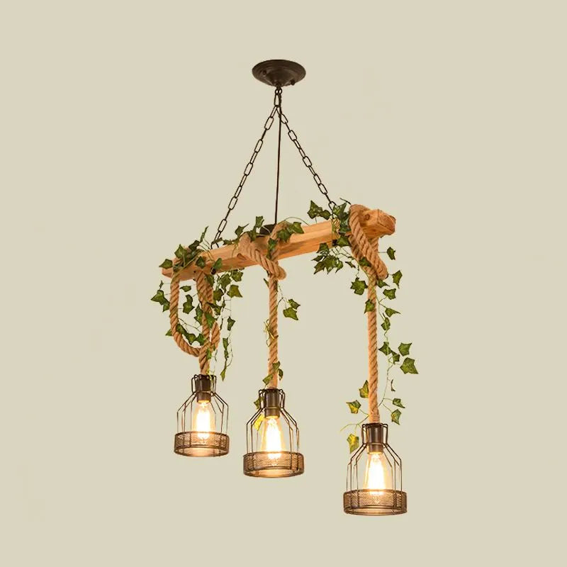 Lampada a Sospensione Vintage in Legno con Travetti Epoch 3/5 Luci