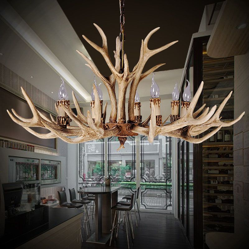 Lampadario in Resina con Corna di Cervo Retro Epoch per Soggiorno