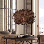 Lampade a Sospensione Muto Nido Uccelli Legno Rattan Marrone