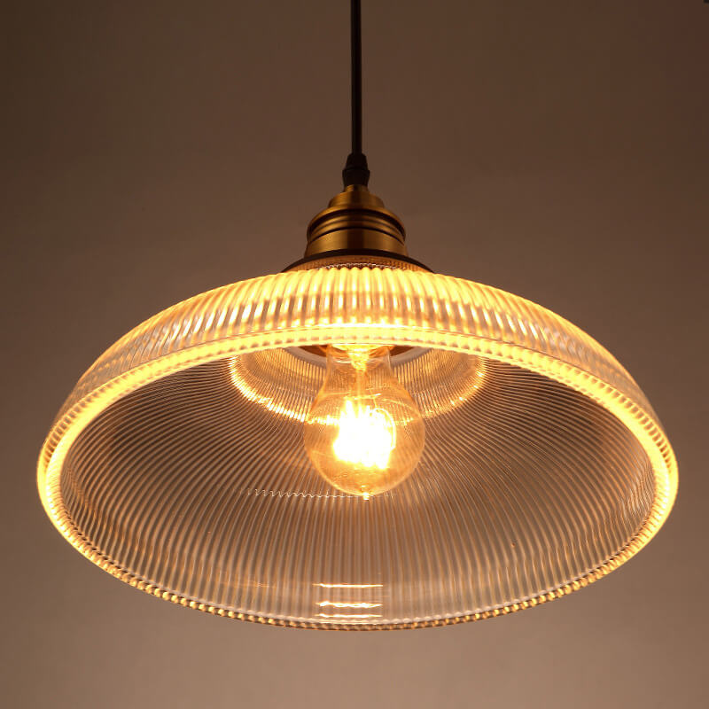 Lampada a Sospensione Vintage con Coperchio Striato in Vetro 1 Luce