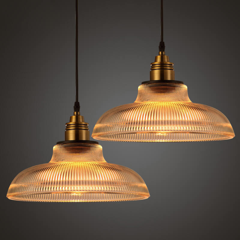 Lampada a Sospensione Vintage con Coperchio Striato in Vetro 1 Luce