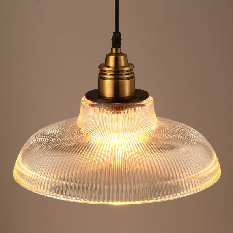 Lampada a Sospensione Vintage con Coperchio Striato in Vetro 1 Luce