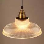 Lampada a Sospensione Vintage con Coperchio Striato in Vetro 1 Luce