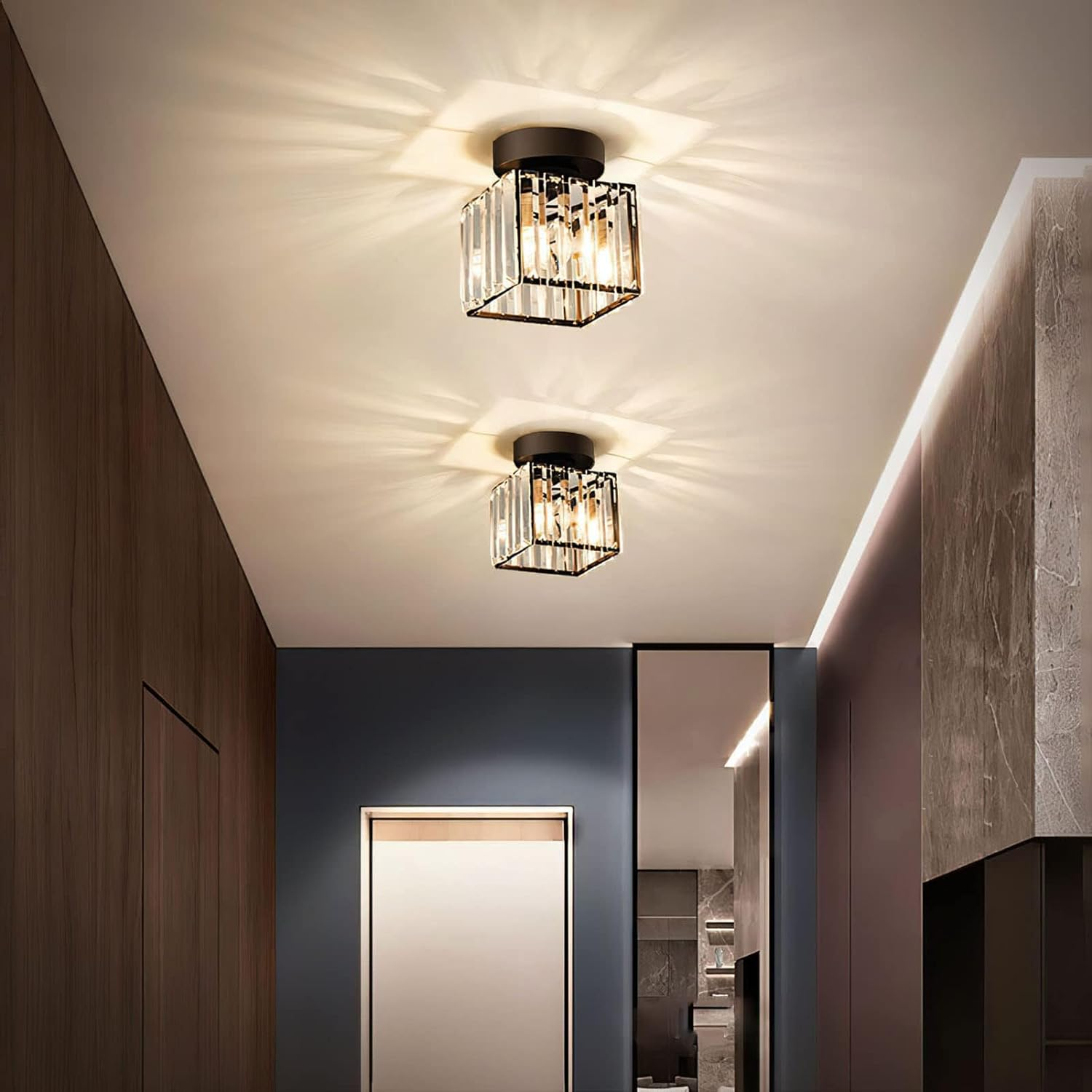 Talrex | Moderno Faretto da Soffitto Nero con Ombra di Cristallo per Corridoio e Soggiorno
