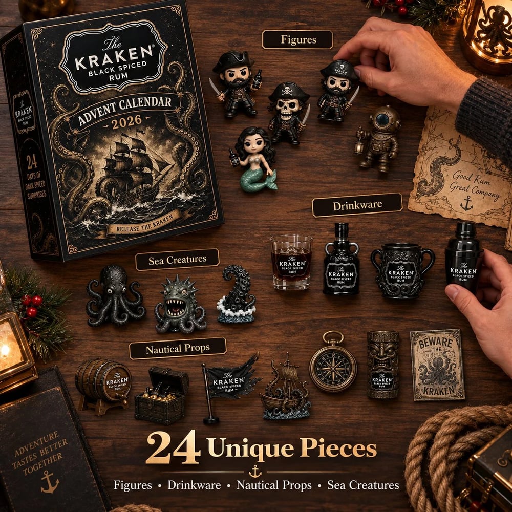 Set di Calendario Avvento Mini Bottiglie di Rum Kraken da 24 Giorni per Esposizione al Bar durante le Feste, Regalo Collezionabile per Amanti del Rum, Countdown di Natale e Decorazione Festiva