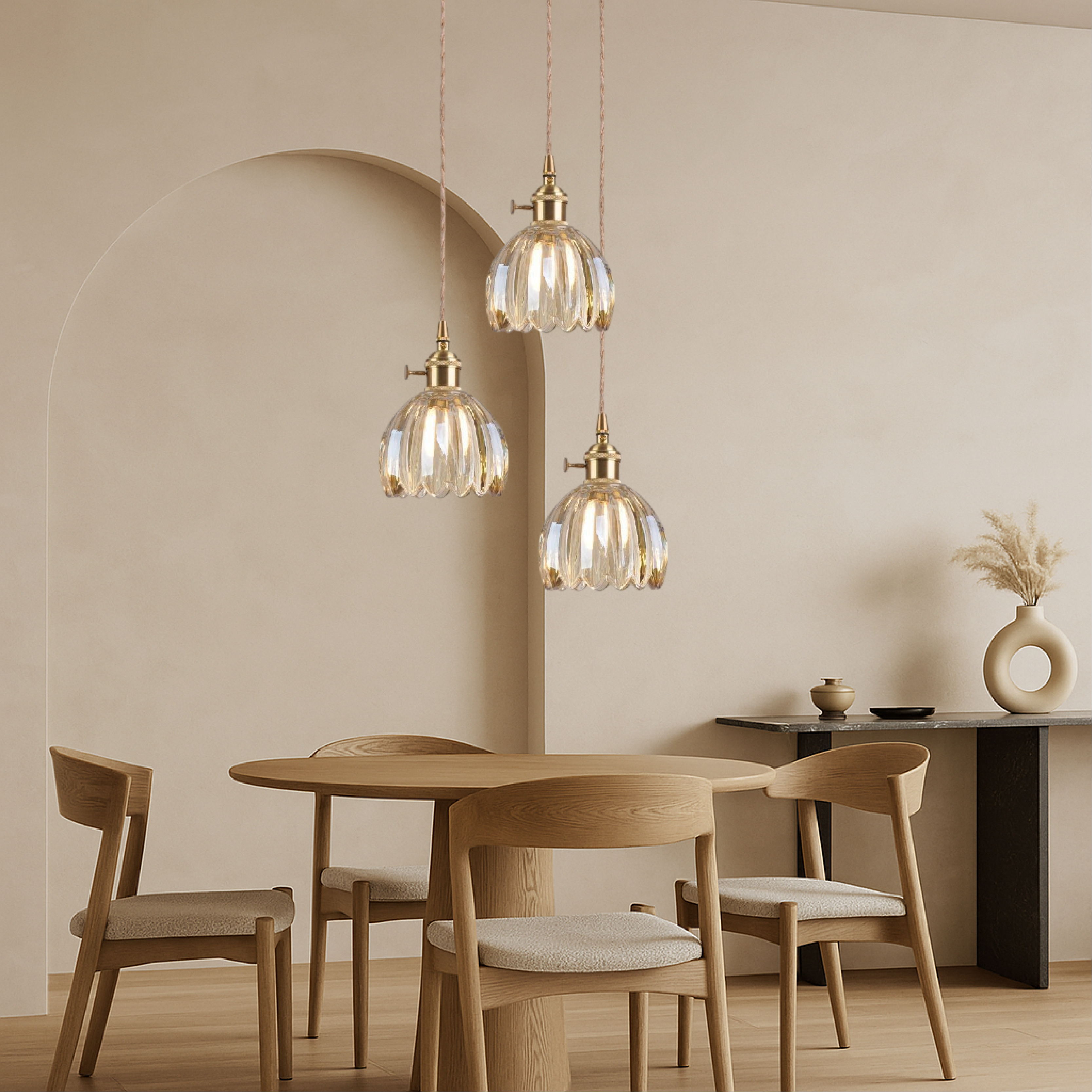 Lampada a sospensione in vetro rigato giapponese