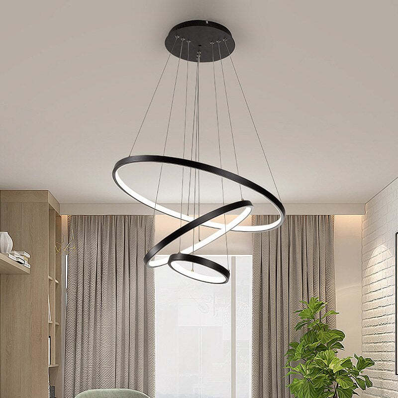 Lampada a Sospensione LED Illuminato Arisha Design Bianco/Nero/Oro Anello Interno Soggiorno/Camera da Letto