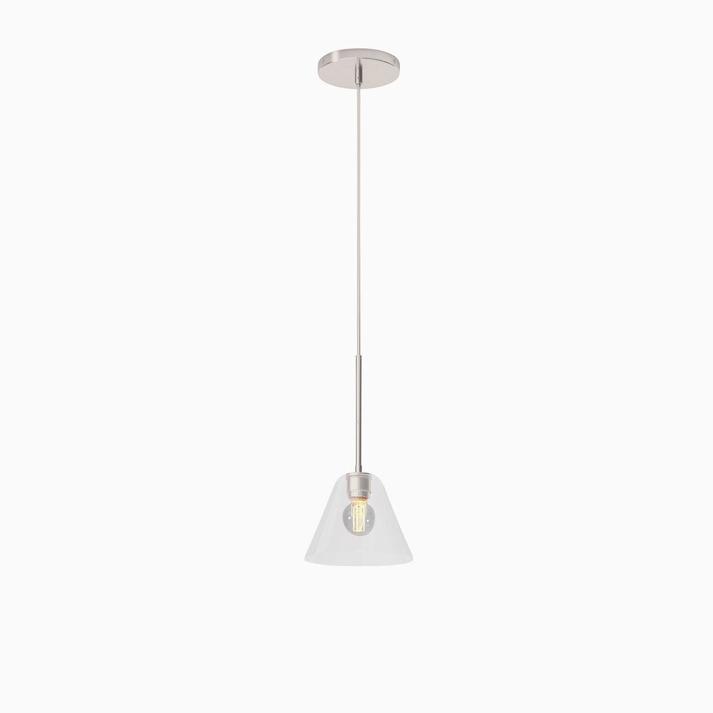 Lampada a sospensione a cono in vetro trasparente per cucina