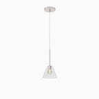Lampada a sospensione a cono in vetro trasparente per cucina
