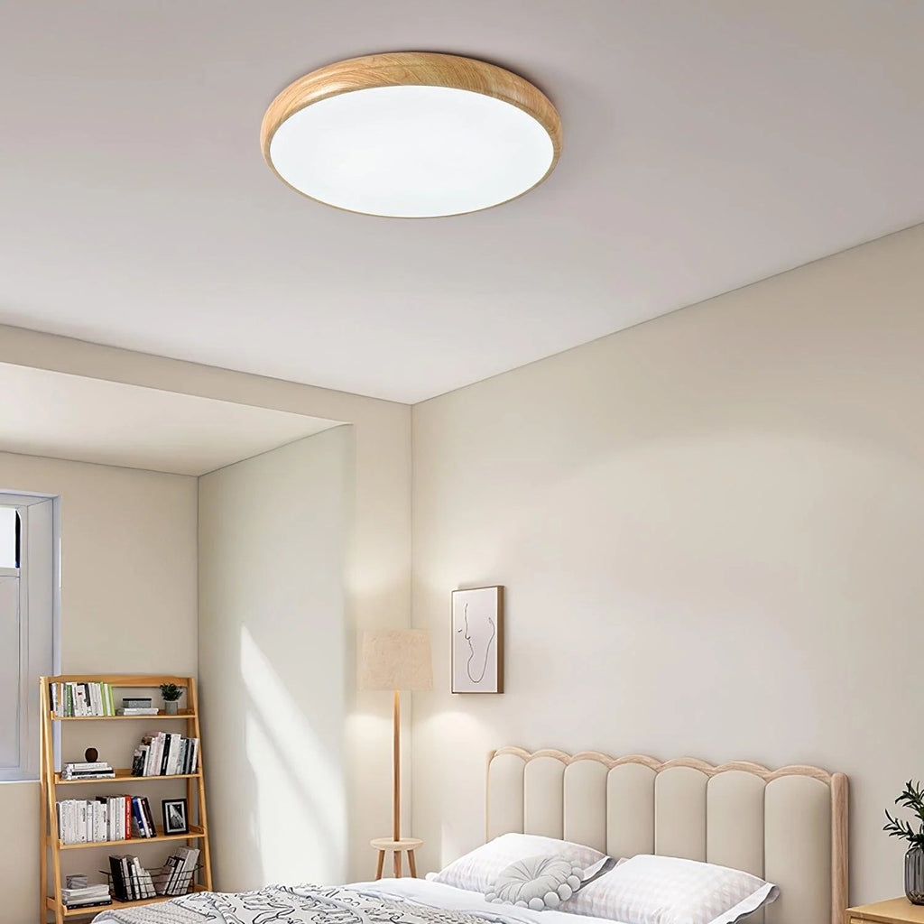 Lampada da soffitto circolare classica ispirata al legno