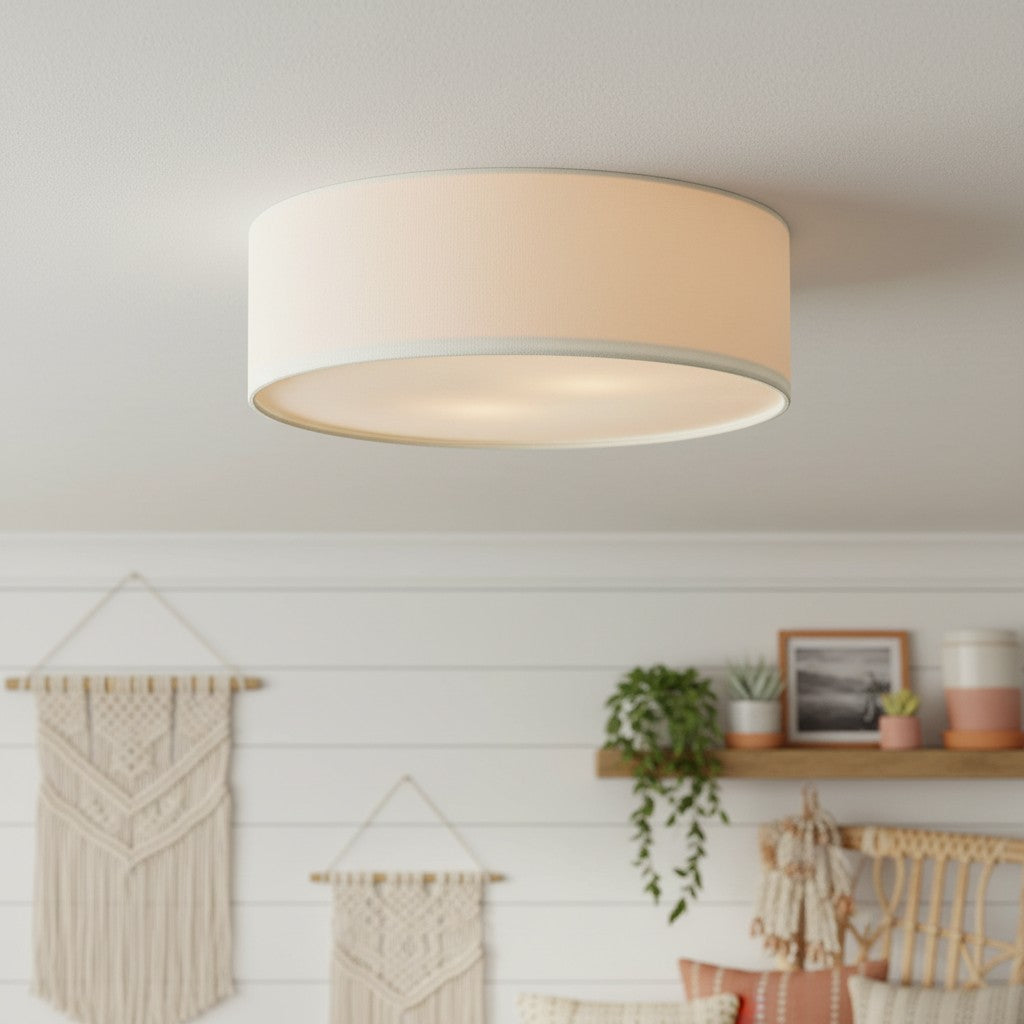 Lampada da soffitto a tamburo in lino per camera moderna