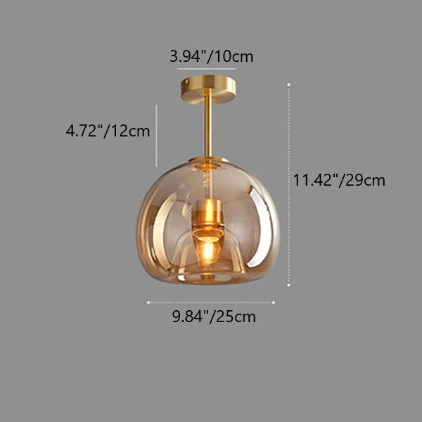 Lampada da soffitto semi-incassata in vetro e ferro a sfera, stile nordico contemporaneo, 1 luce per soggiorno