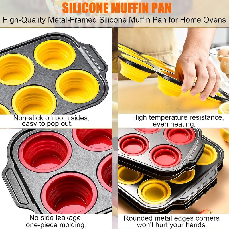 Stampo per Muffin in Silicone con Struttura Metallica Robusta – Stampo Flessibile per Muffin e Cupcake