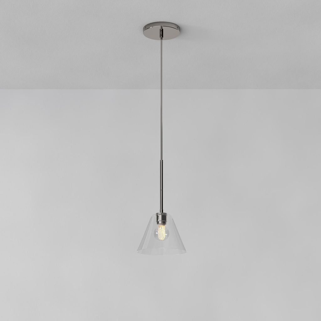 Lampada a sospensione a cono in vetro trasparente per cucina