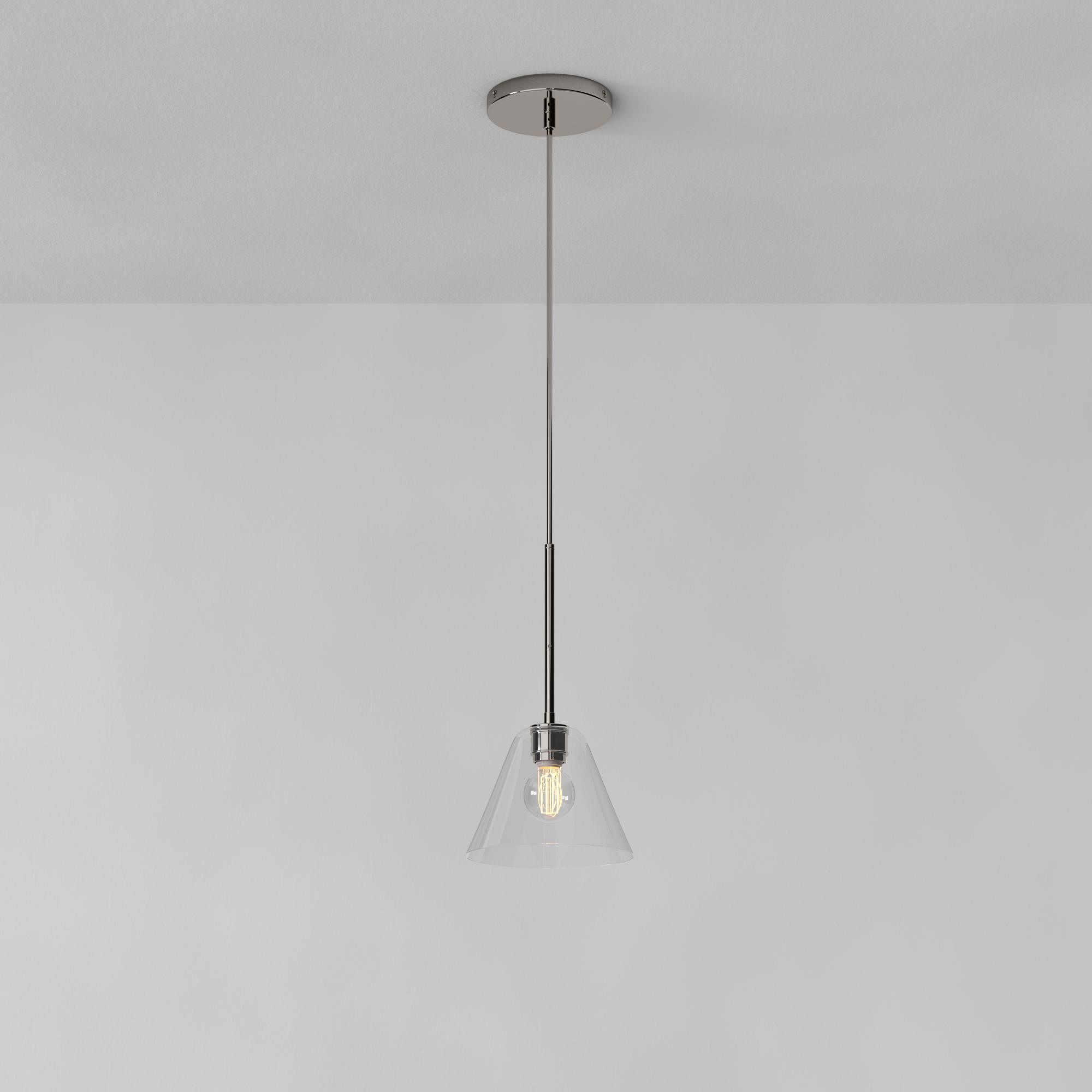 Lampada a sospensione a cono in vetro trasparente per cucina