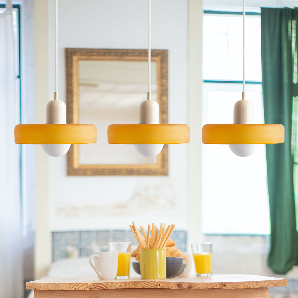 Lampada a sospensione in vetro minimalista in stile Bauhaus con tre teste