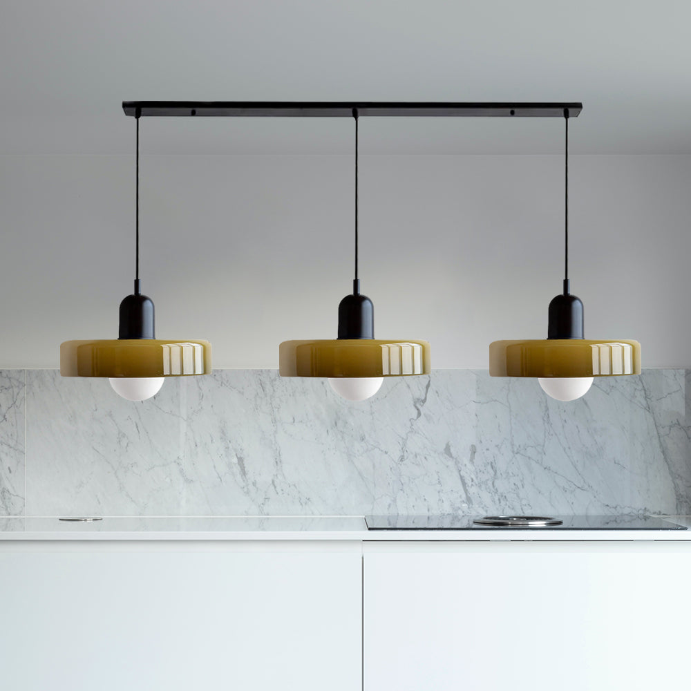 Lampada a sospensione in vetro minimalista in stile Bauhaus con tre teste