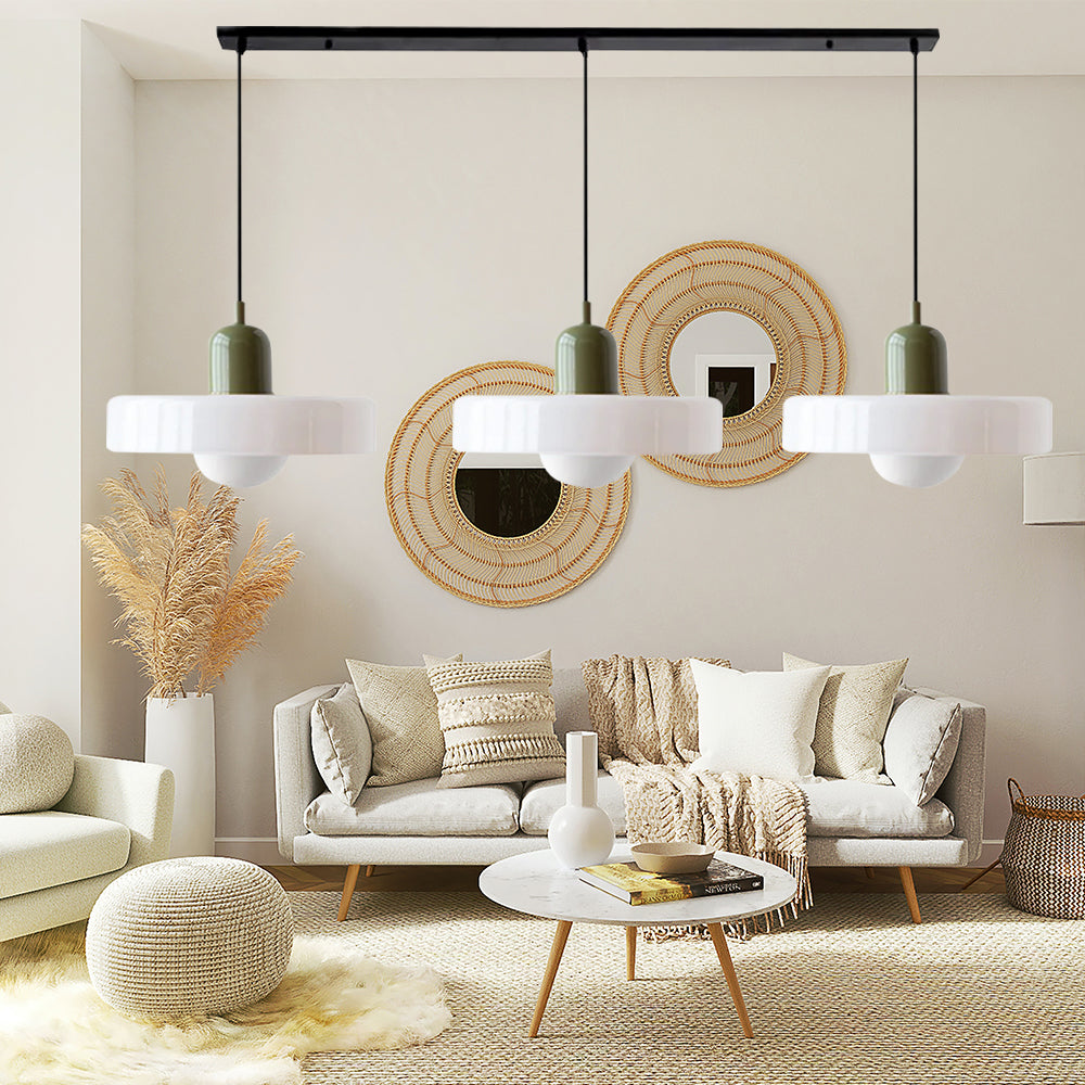 Lampada a sospensione in vetro minimalista in stile Bauhaus con tre teste