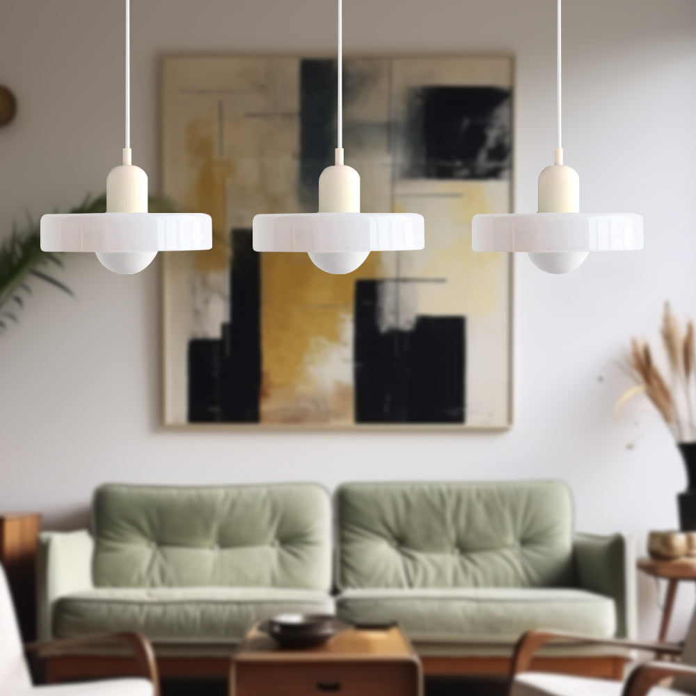 Lampada a sospensione in vetro minimalista in stile Bauhaus con tre teste