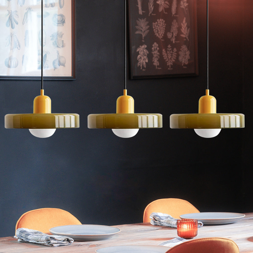Lampada a sospensione in vetro minimalista in stile Bauhaus con tre teste