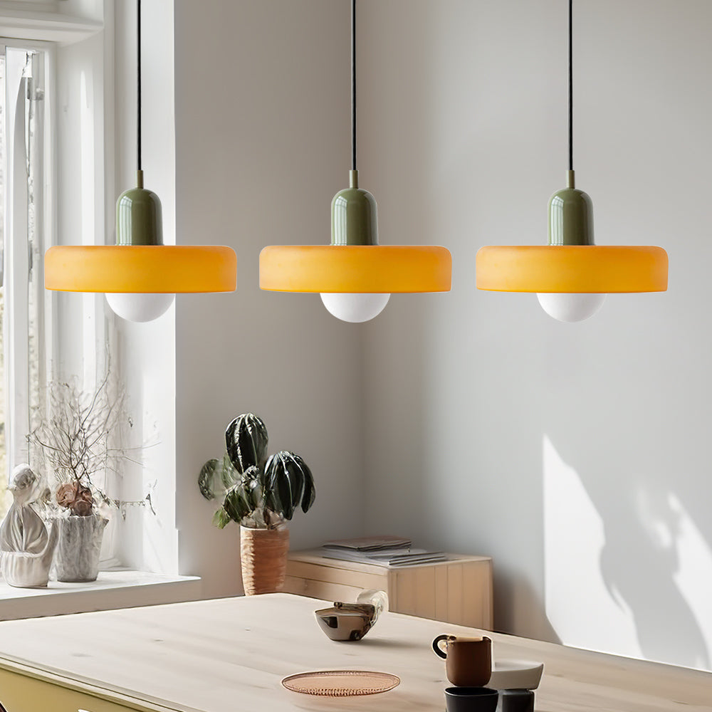 Lampada a sospensione in vetro minimalista in stile Bauhaus con tre teste