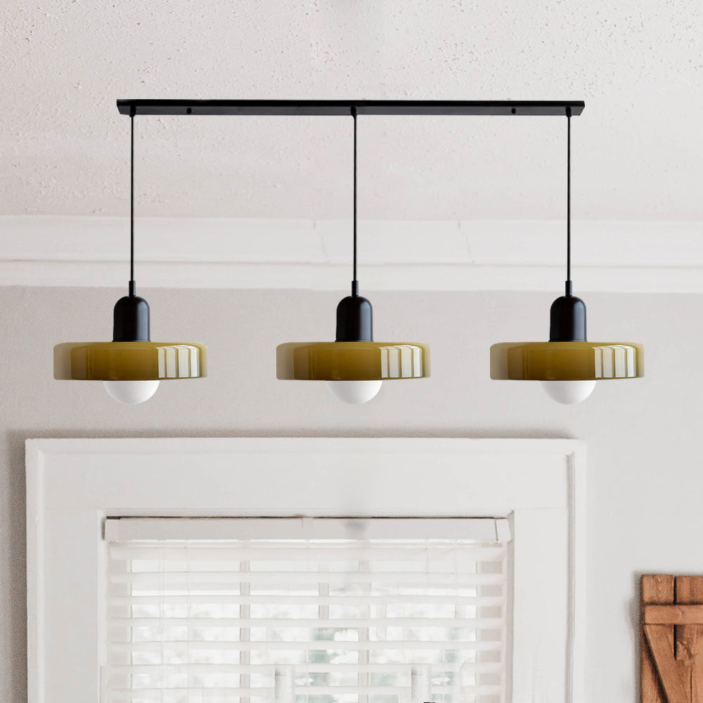 Lampada a sospensione in vetro minimalista in stile Bauhaus con tre teste