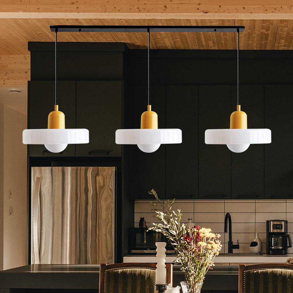 Lampada a sospensione in vetro minimalista in stile Bauhaus con tre teste