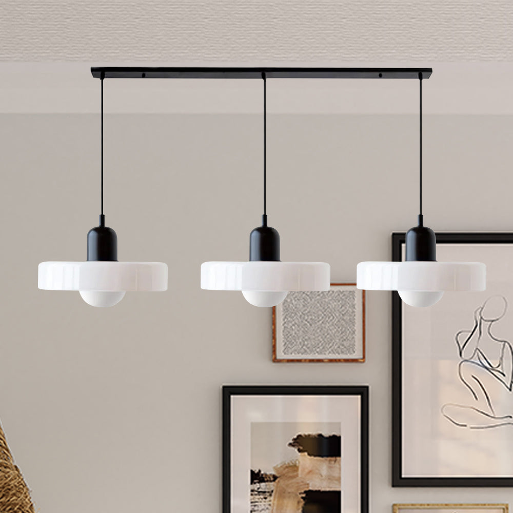 Lampada a sospensione in vetro minimalista in stile Bauhaus con tre teste