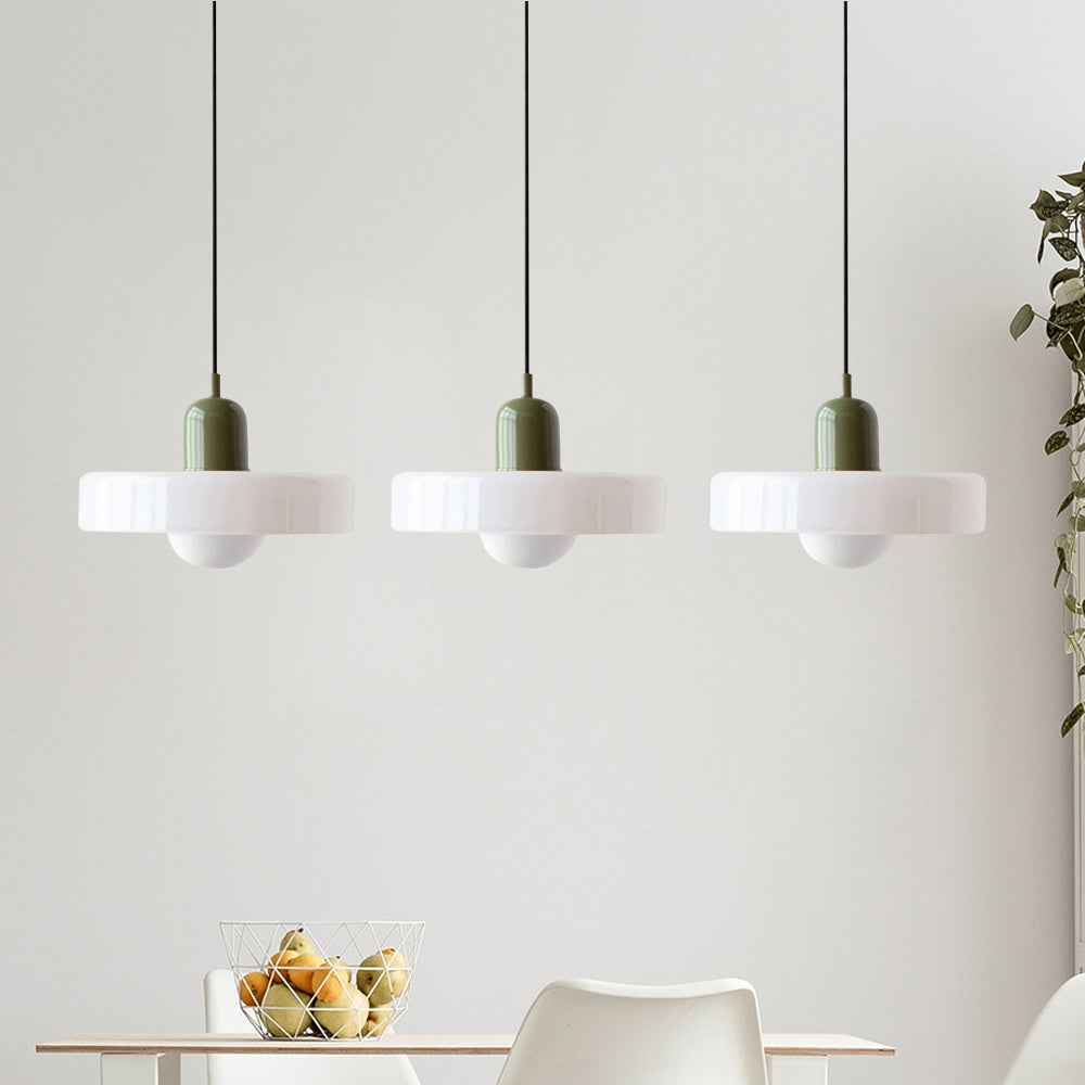 Lampada a sospensione in vetro minimalista in stile Bauhaus con tre teste