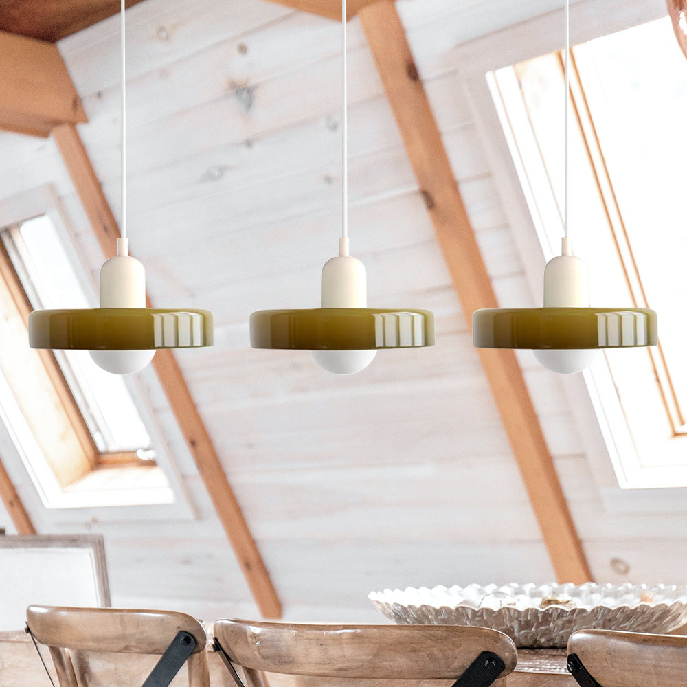 Lampada a sospensione in vetro minimalista in stile Bauhaus con tre teste