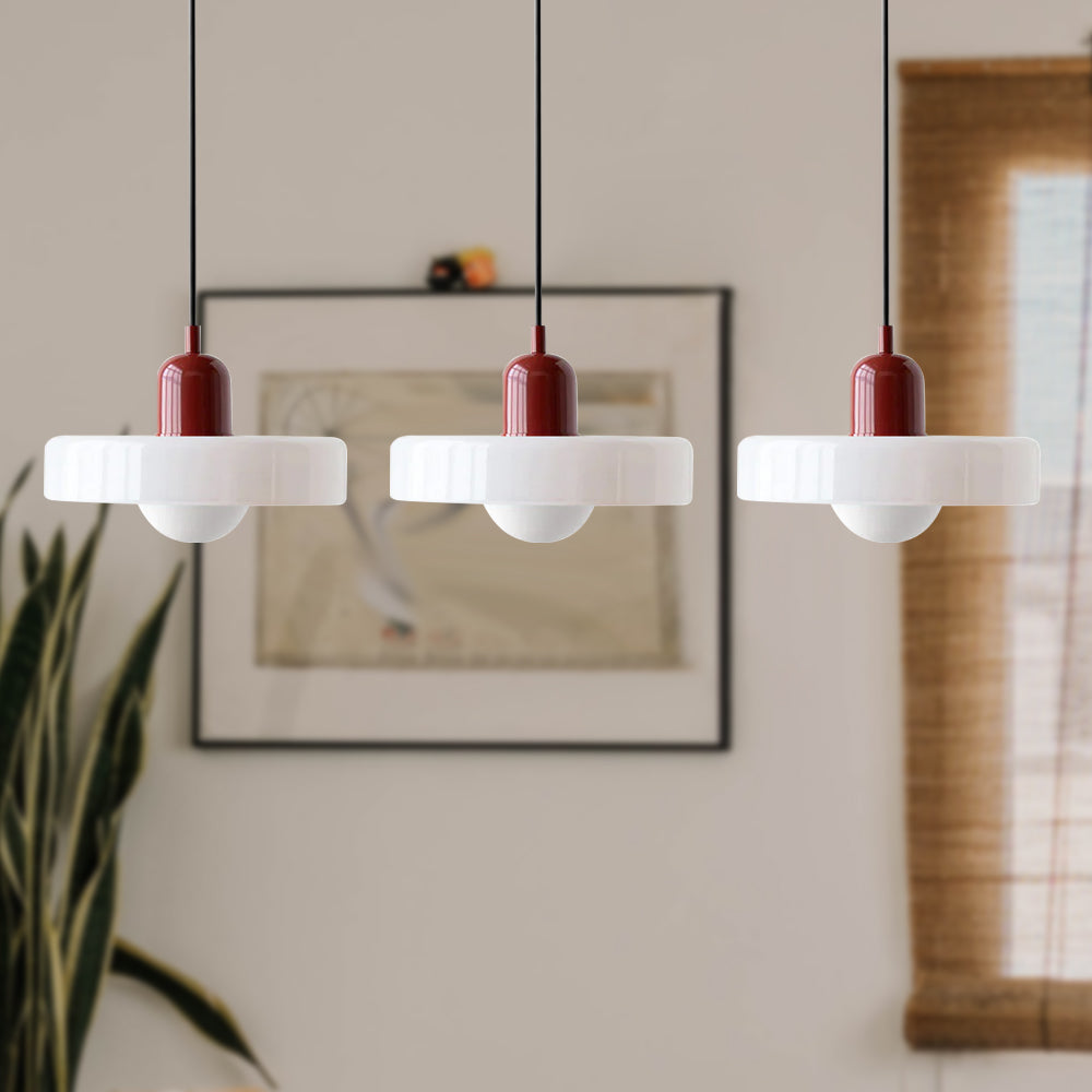 Lampada a sospensione in vetro minimalista in stile Bauhaus con tre teste