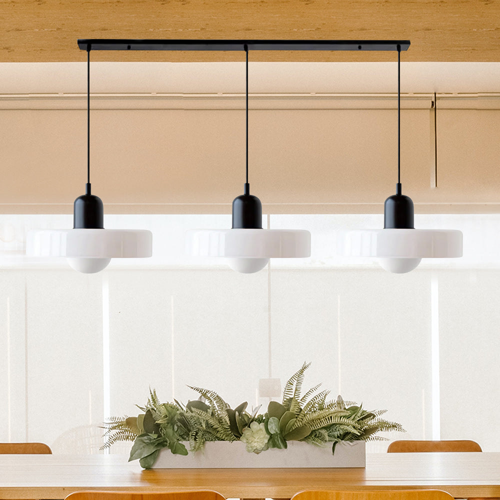 Lampada a sospensione in vetro minimalista in stile Bauhaus con tre teste
