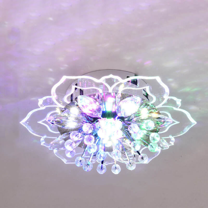 Moderno Lampadario LED a Soffitto a Forma di Fiore in Cristallo