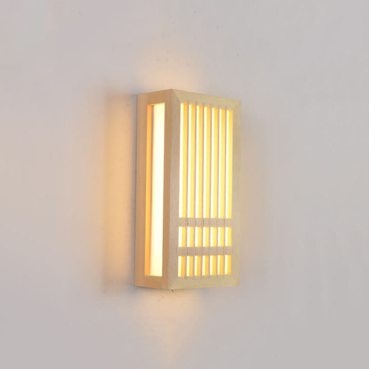 Lampada da parete LED rettangolare in legno massello e acrilico, minimalista e moderna per il soggiorno