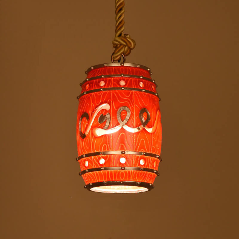 Lampadario in Resina Tradizionale Vintage con Fune di Canapa per Barile di Vino, 1 Luce per Soggiorno